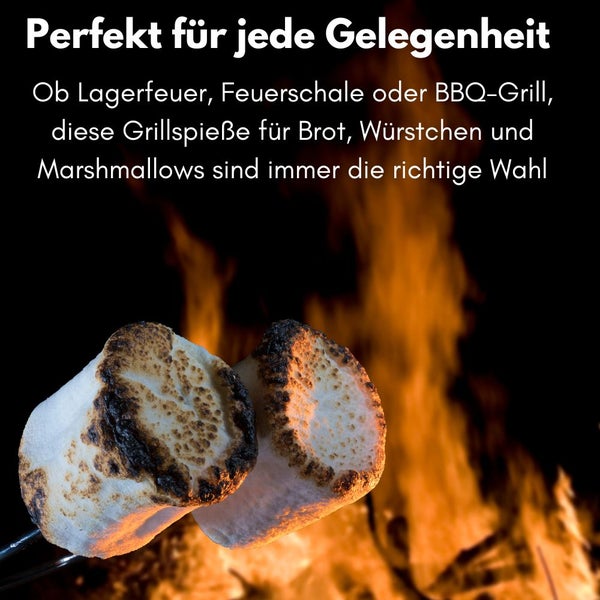Grillspieß Lagerfeuer 100cm lang 10 Stück im Set Lagerfeuerspieße Wurstspieße extra langer BBQ Spieß für Feuerschale Holzgriff Grillgut Brot Marshmallows