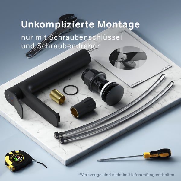 AM.PM Waschtischarmatur für Aufsatzwaschbecken mit Klick-Ablaufgarnitur FXA92222 X-Joy Schwarz matt