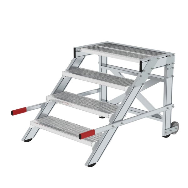 PROREGAL Arbeitspodest Fahrbar Stufenbreite 80cm 4 Stufen Stahl-Gitterros Rutschfeste Kunststoffschuhe