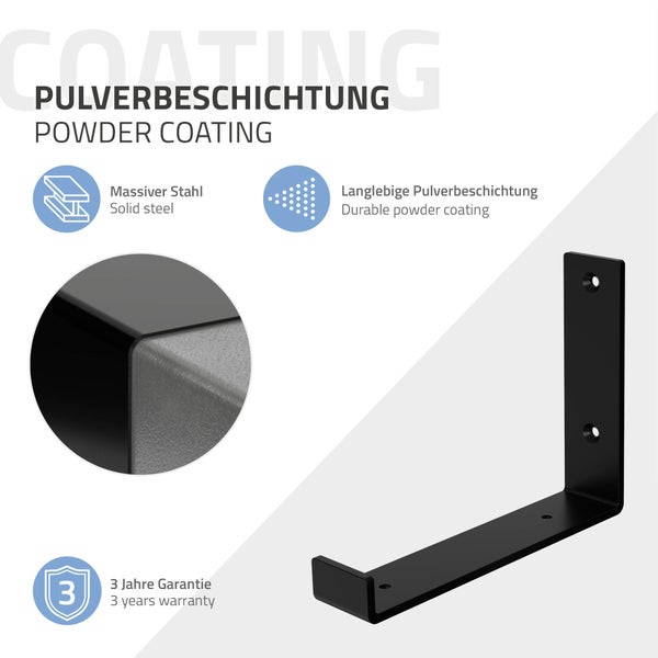 ML-Design 4 Stück Regalhalterung, 20x4x14 cm, Schwarz, Metall, 8 Zoll Regalhalterungen, Industrielle Regalwinkel, Regalträger für Wandmontage, 90 Grad Wandhalterung, L-Form Wandregal, inkl. Schrauben