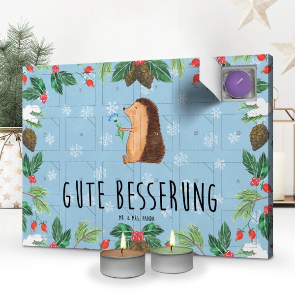 Mr. & Mrs. Panda Duftkerzen Adventskalender Igel Blumen - Blau Pastell