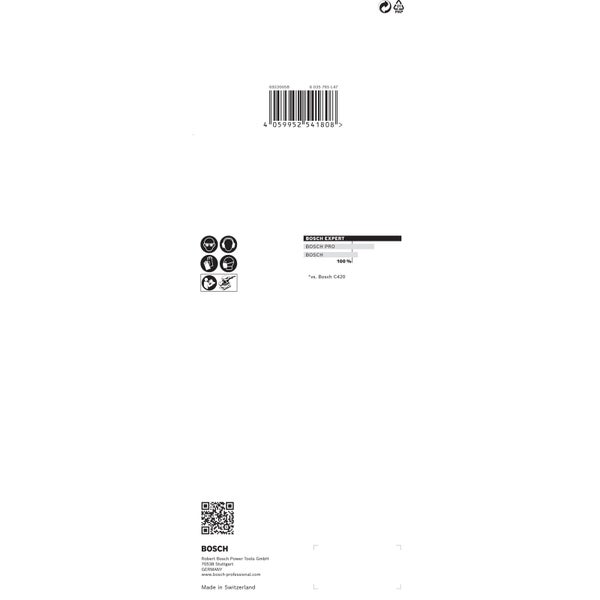 Produktverpackungsdetails mit Barcode, Sicherheitszeichen und Bosch Logo.