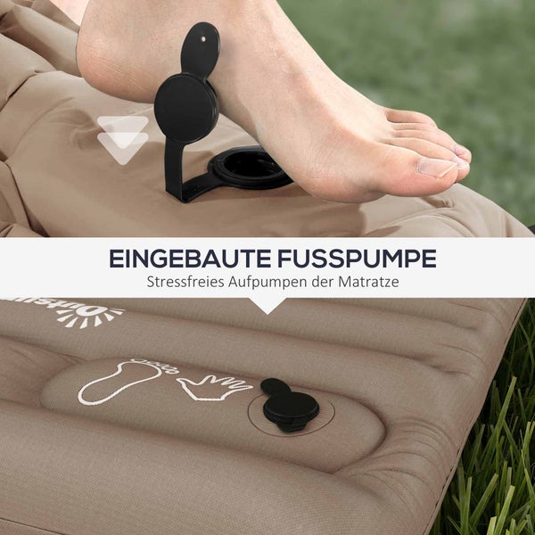 Outsunny Camping Isomatte, Luftmatratze mit Fußpumpe, wasserabweisend Luftbett mit Tragetasche, Schlafmatte für Garten, bis 120 kg belastbar, Khaki