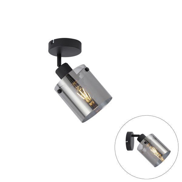 Deckenleuchte mit grauem Glasschirm und schwarzer Halterung