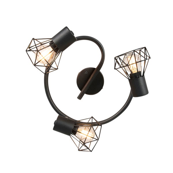 Schwarze Deckenleuchte mit drei Leuchten und Käfigdesign