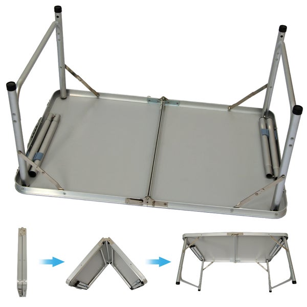 AMANKA klappbarer höhenverstellbarer Campingtisch 90x60x70 cm inkl. 2 Falthocker Campingtischset Kofferformat Dunkel Grau