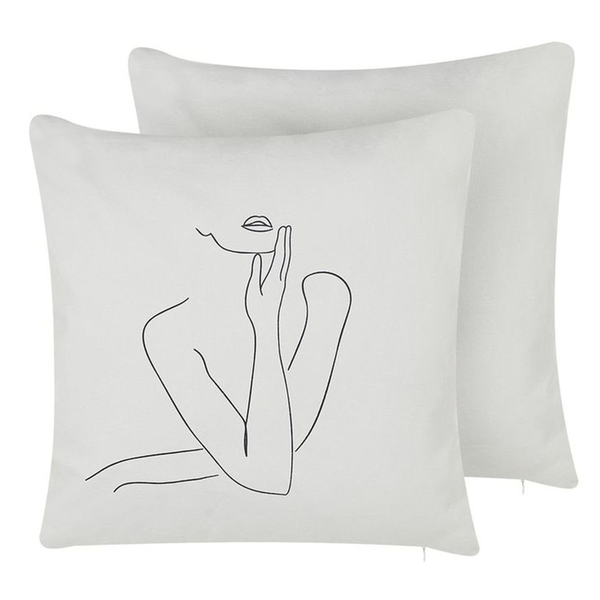 Dekokissen 2er Set MEADOWFOAM Baumwolle 45 x 45 cm Weiß Abstraktes Muster