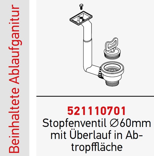 Stopfenventil Durchmesser 60 Millimeter mit Überlauf für Spültisch
