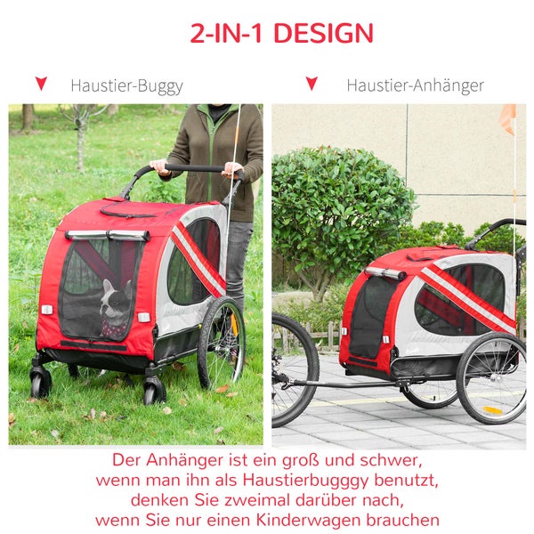 PawHut Hundewagen, 140L x 72,5B x 108H cm, Stahl, Oxford-Gewebe, Rot