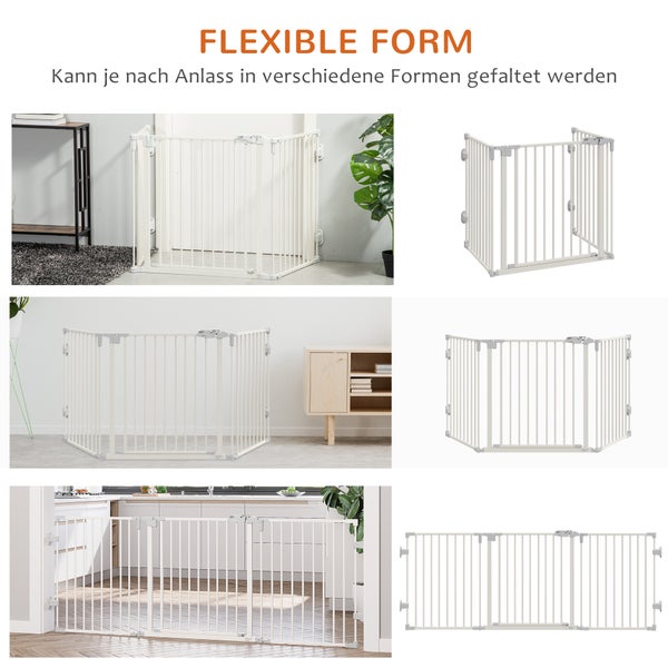PawHut Hunde Absperrgitter, 202,5L x 2T x 76H cm, Stahl, Kunststoff, Weiß