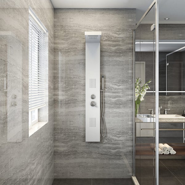 Home Deluxe - Duschpaneel - CASCATA Weiß - Maße: 142 x 20 x 50,5 cm, inkl. Tropenbrause und komplettem Zubehör