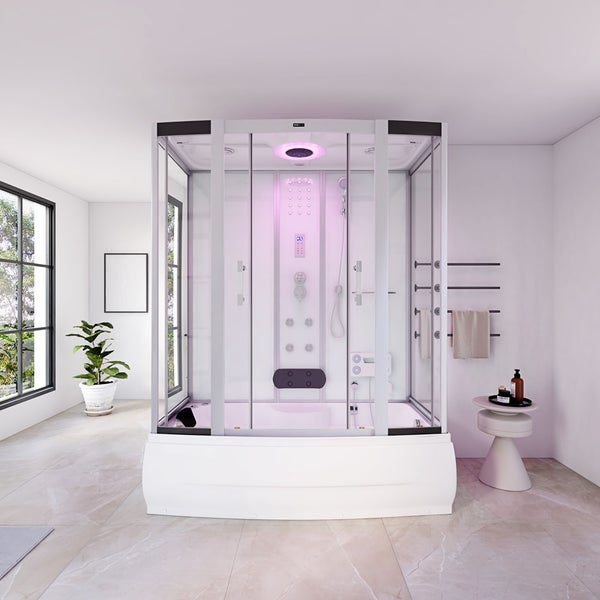 Home Deluxe - Dampfdusche DIAMOND BIG - Weiß, Maße: 190 x 100 x 220 cm - inkl. Radio, Regendusche und komplettem Zubehör I Dampfsauna, Badewanne, Whirlpool, Dusche