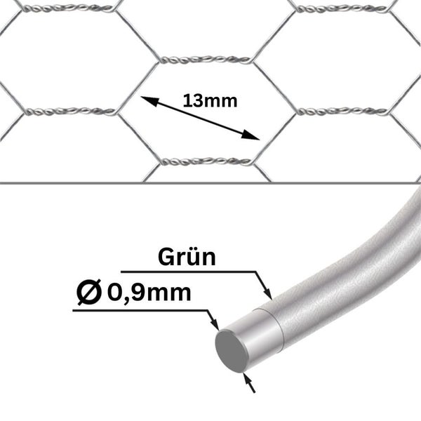 PROREGAL Maschendrahtzaun Sechseckgeflecht Keepy Höhe 0,5 Meter Länge 10 Meter Maschenweite 13 mm Drahtstärke 0,9 mm PVC-Beschichtet Grün