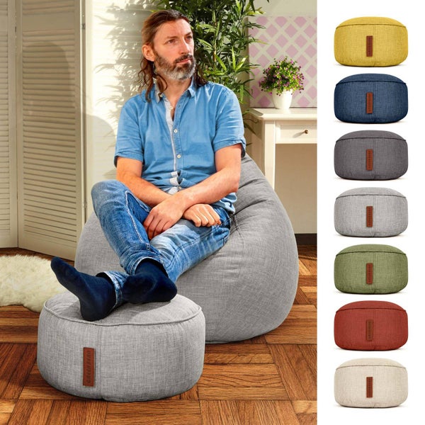 Green Bean Sitzsack-Hocker 45x25cm mit EPS-Perlen Füllung - Fußhocker Fußkissen Sitz-Pouf für Sitzsäcke - Bodenkissen für Kinder und Erwachsene - Fußablage Sitzkissen Sitzhocker Grau