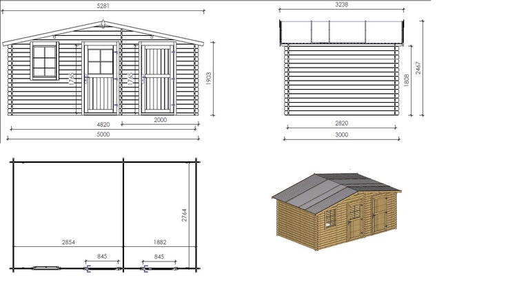 Gartenhaus, Gerätehaus 15m2 - 5x3m - 28mm