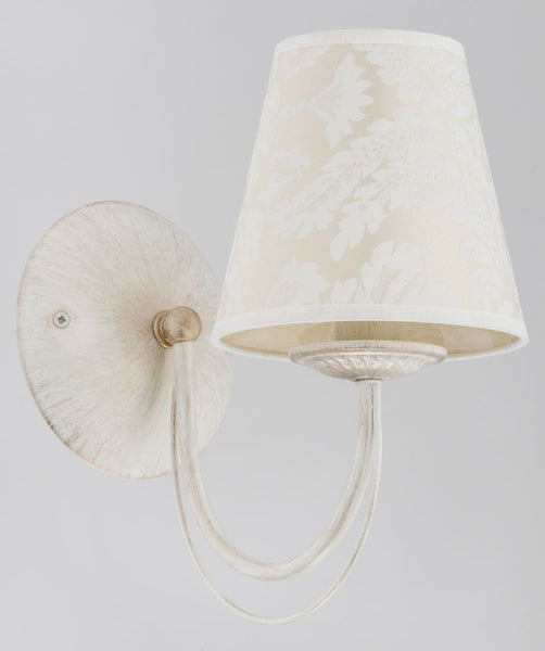 Klassische Wandleuchte in Antikoptik mit Textilschirm mit Blumenmuster