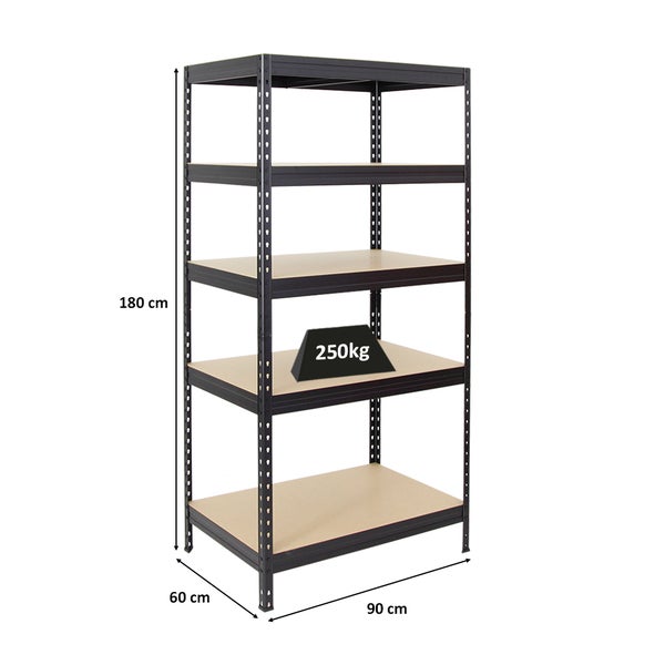PROREGAL Schwerlastregal Rivet HxBxT 180 x 90 x 60 cm Fachlast 250 kg Innovatives Stecksystem Schwarz
