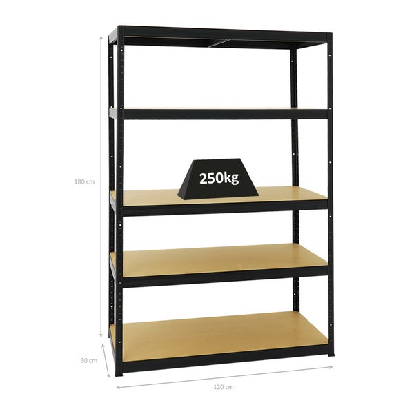 PROREGAL Schwerlastregal Big Elephant M HxBxT 180 x 120 x 60 cm Fachlast 250 kg Schwarz