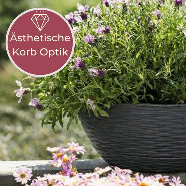 Pflanzkübel mit Lavendel und Korboptik