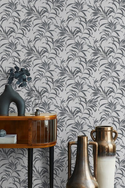 Tapete Weiß Grau Floral Natur für Wohnzimmer Schlafzimmer Küche MADE IN GERMANY 10,05 x 0,53m