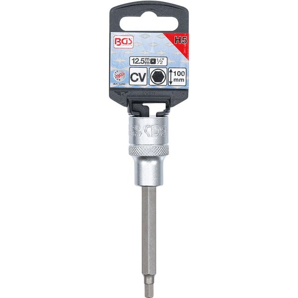 BGS Bit-Einsatz Länge 100 mm Antrieb Innenvierkant 12,5 mm (1/2) Innensechskant 5 mm - 4260