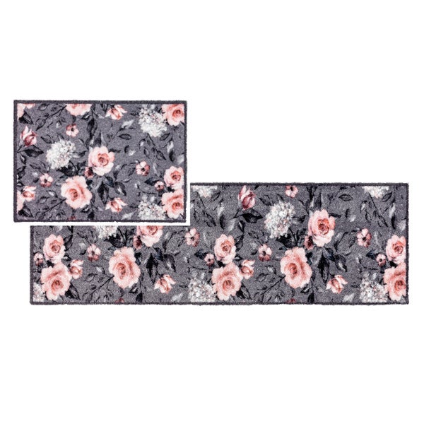 Badezimmermatte und Läufer Set mit Blumenmuster für den Wohnbereich oder das Badezimmer.
