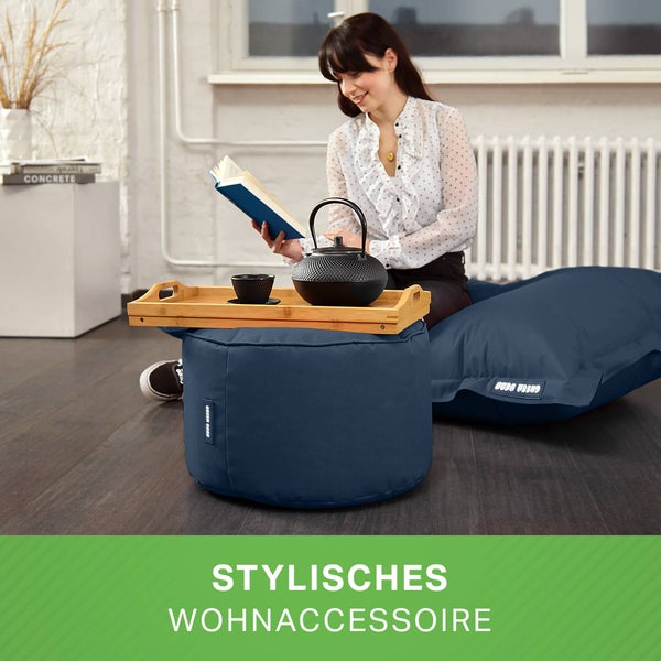 Green Bean Sitzsack-Hocker 45x25cm mit EPS-Perlen Füllung - Fußhocker Fußkissen Sitz-Pouf für Sitzsäcke - Bodenkissen für Kinder und Erwachsene - Fußablage Sitzkissen Sitzhocker Dunkelblau