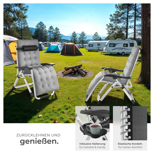 Sonnenliege tectake Cloud 84 x 168 x 82,5 cm, mit Ablagetisch klappbar hellgrau