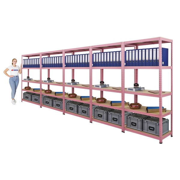 Berlinlodge Mega Deal 5x Wohnregal PINK LADY, HxBxT 180x90x40cm, Fachlast 175kg, 5 Ebenen, Pink, Bücherregal, Standregal, Büroregal für Wohnzimmer, Schlafzimmer, Arbeitszimmer