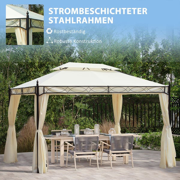 Outsunny Pavillon, Gartenpavillon, 3x4 m, Stahl, Polyester, Creme