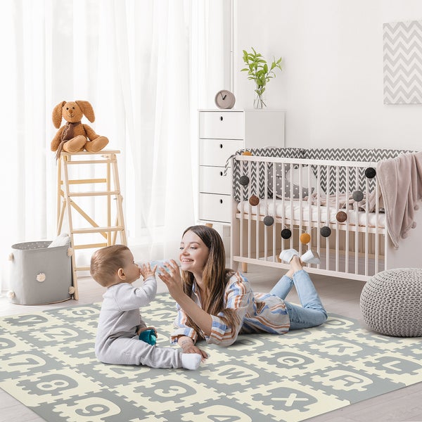 HOMCOM Kinder Puzzlematte, Spielmatte mit rutschfest, 182,5cm x 182,5cm x 1cm, EVA, Hellgrau