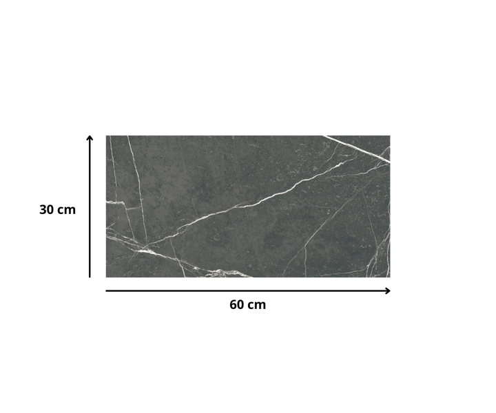 Feinsteinzeug Wand- und Bodenfliese Premium Marble Statuario Dunkelgrau 30 x 60 x 0,9 cm glasiert poliert rektifiziert