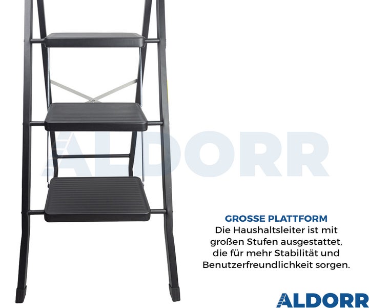 ALDORR Home - Klapptrittleiter 3 Stufen Haushaltsleiter Klappleiter aus hochwertigem Aluminium - Schwarz-thumb-1