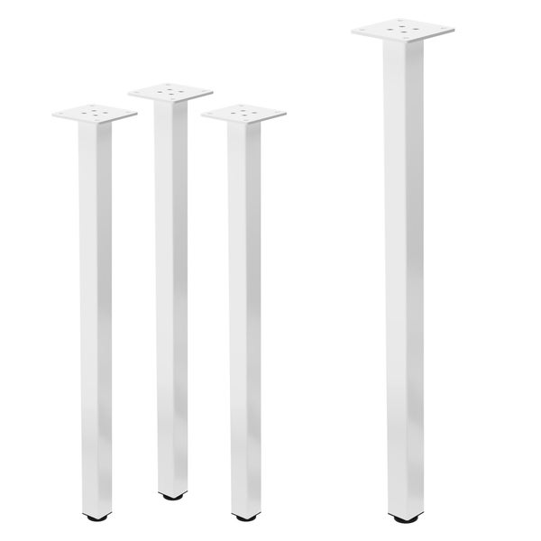ML-Design 4er Set Tischbeine I-Design 72 cm, Weiß glänzend, aus pulverbeschichtetem Stahl, eckig, Profil 4x4 cm, Höhenverstellbare Möbelfüße 1-4 cm, Möbelbeine für Esstisch Schreibtisch Arbeitstisch