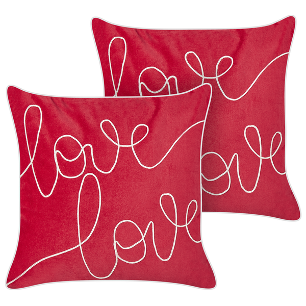 Dekokissen 2er Set SIDERASIS Samtstoff 45 x 45 cm Rot Mit Aufschrift