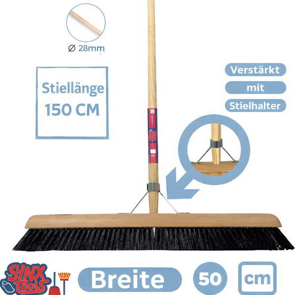 Kehrbesen mit Holzstiel, Stiellänge 150 cm, Besenbreite 50 cm