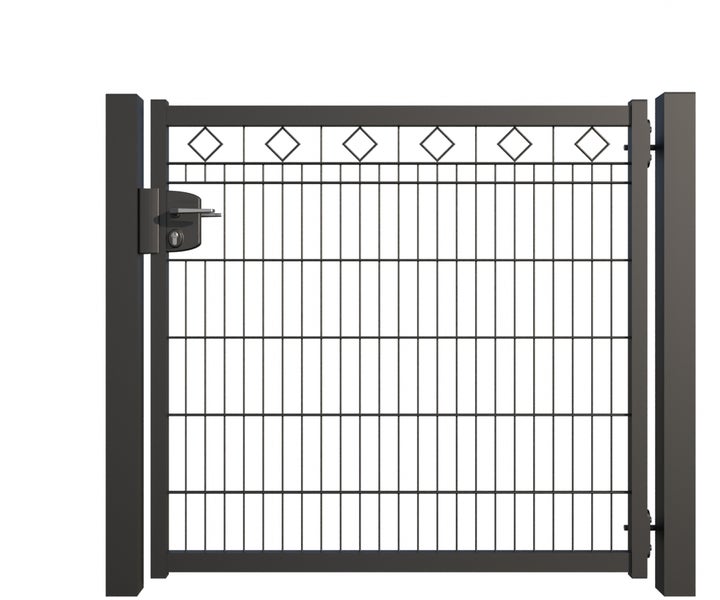 Metallgartentor mit Riegel und Gittermuster