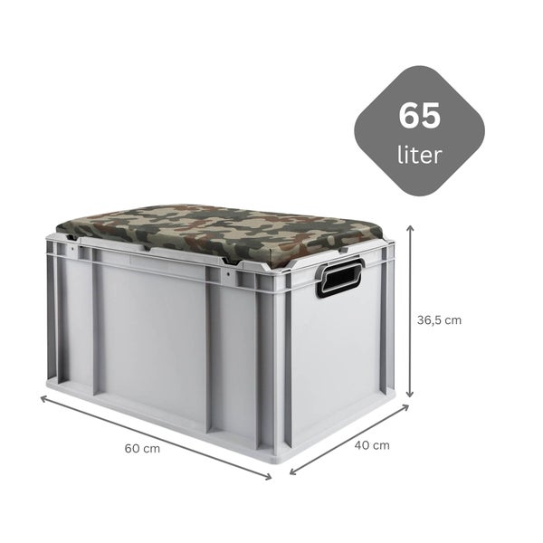 PROREGAL Eurobox NextGen Seat Box Camouflage HxBxT 36,5 x 40 x 60 cm 65 Liter Griffe Offen Eurobehälter Sitzbox Transportbox