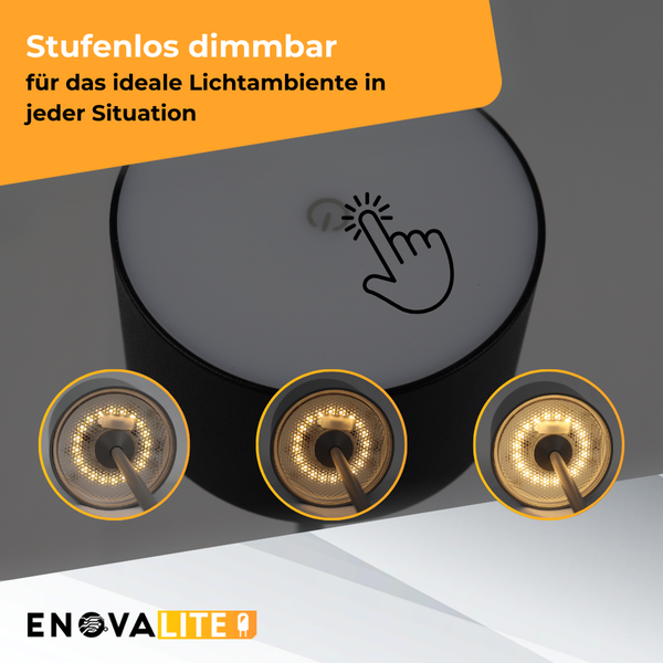 Stufenlos dimmbare Leuchte für ideale Lichtverhältnisse mit EnovaLite Logo