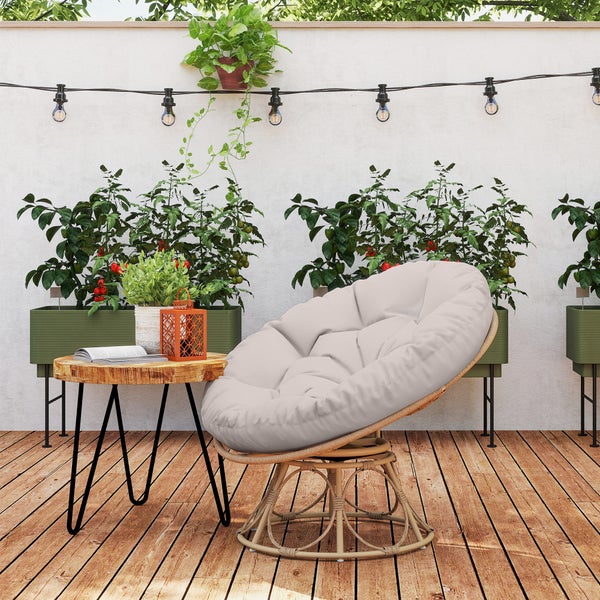 Outsunny Papasansessel Rattan 360° drehbar Korbsessel mit Sitzkissen Durchmesser 120 cm runder Outdoor Rattansessel Drehsessel Loungesessel Liegesessel für Wohnzimmer Garten Balkon Hellgrau