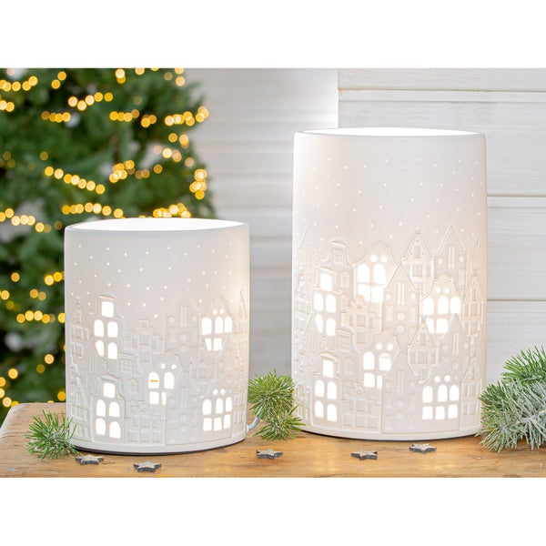 Tischleuchte GILDE Lampe Höhe 28cm Breite 18cm weiß Porzellan