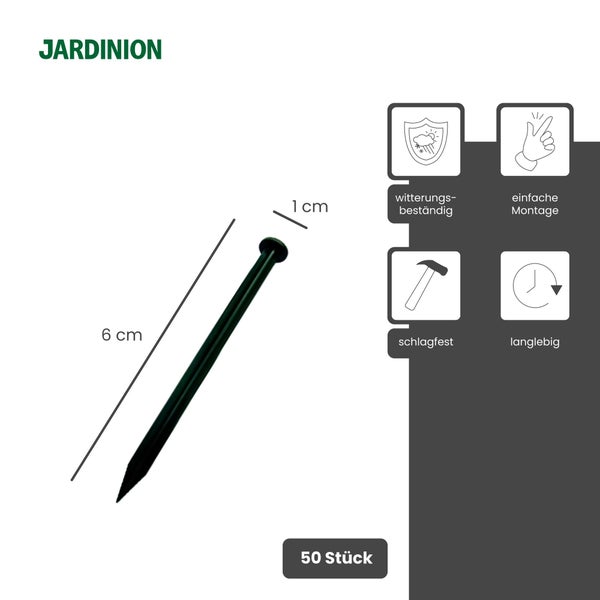 Jardinion Erdnagel, 6 cm lang, 50 Stück, witterungsbeständig, einfache Montage, schlagfest und langlebig
