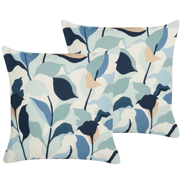 Gartenkissen 2er Set VEGLINO Pflanzenmuster 45 x 45 cm Blau
