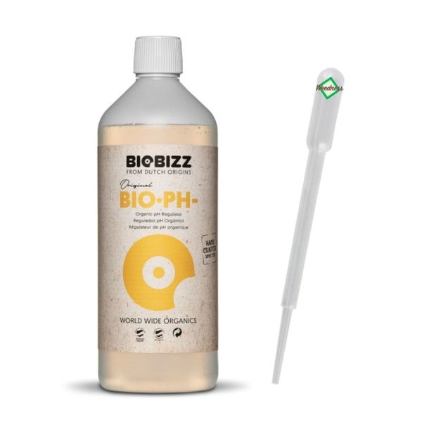 BioBizz pH-Minus 1 Liter – 100 % Biologischer pH-Senker für gesundes Pflanzenwachstum mit präziser Dosierung durch Pipette