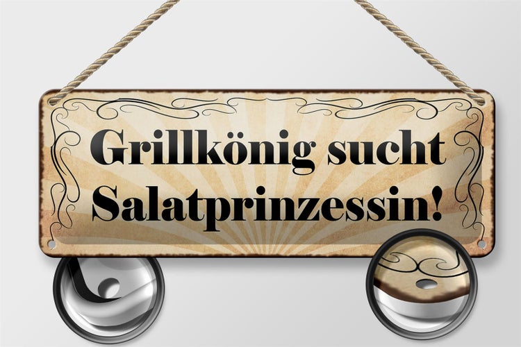Blechschild Spruch 27x10cm Grillkönig sucht Salatprinzessin Dekoration