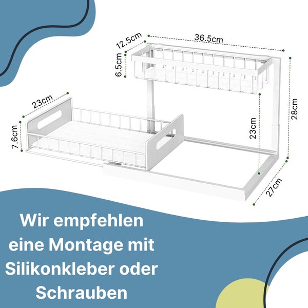 Spülschrank Organizer schmal ausziehbar Küche Metall 2 Etagen unter Waschbecken Regal Küchen Organizer Gewürzregale Organizer für Badezimmer weiß