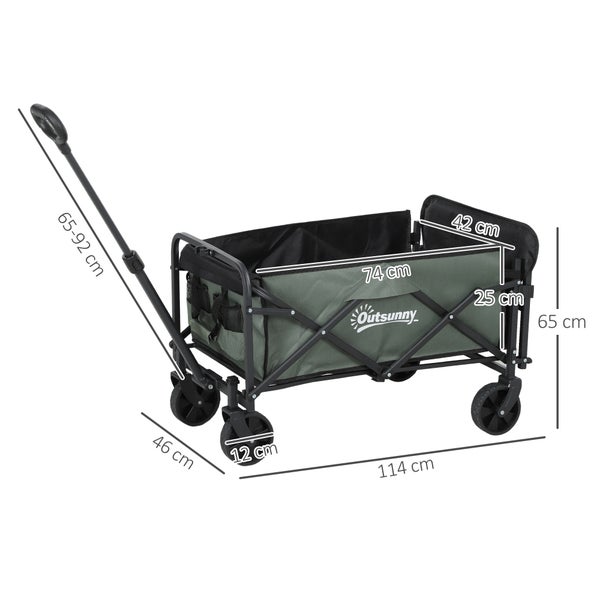 Outsunny Gartenwagen 90 kg belastbar, klappbar Transportwagen mit herausnehmbare Plane, Griff, Rädern, Lenkachse, Bollerwagen Handwagen Gartenkarre 72 Liter Gerätewagen für Haus Garten, Grün