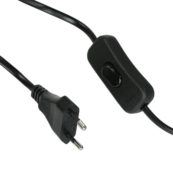 Schwarzes Stromkabel mit Stecker und Schalter