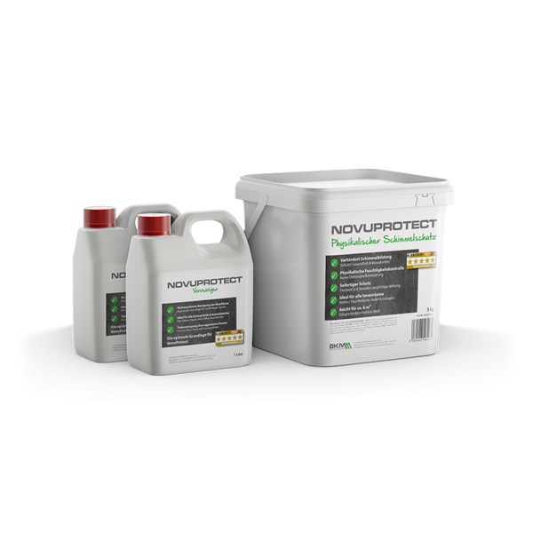 NovuProtect Set mit physikalischem Schimmelschutz und Vorreiniger zur effektiven Behandlung von Schimmelbefall in Innenräumen.