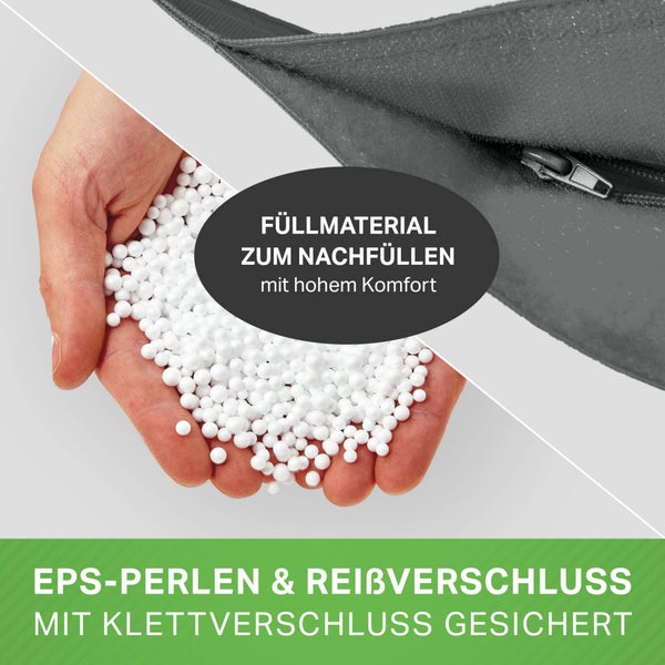 Green Bean 2er Set XXL Sitzsack inkl. Pouf fertig befüllt mit EPS-Perlen - Riesensitzsack 140x180 Lounge Sitz-Kissen Bean-Bag Chair  - Grau
